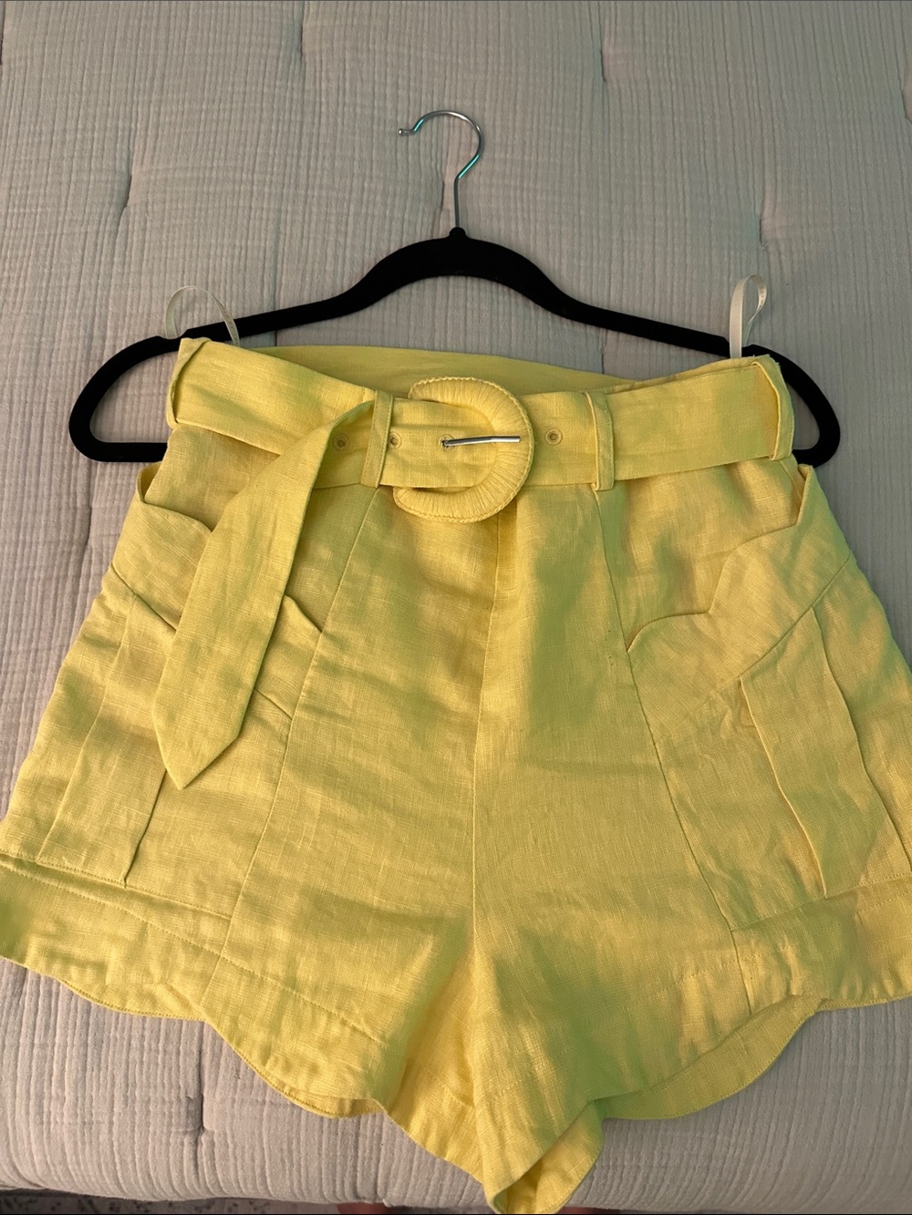 Farm rio High-Waist Yellow Linen-Blend Belted Women's Shorts